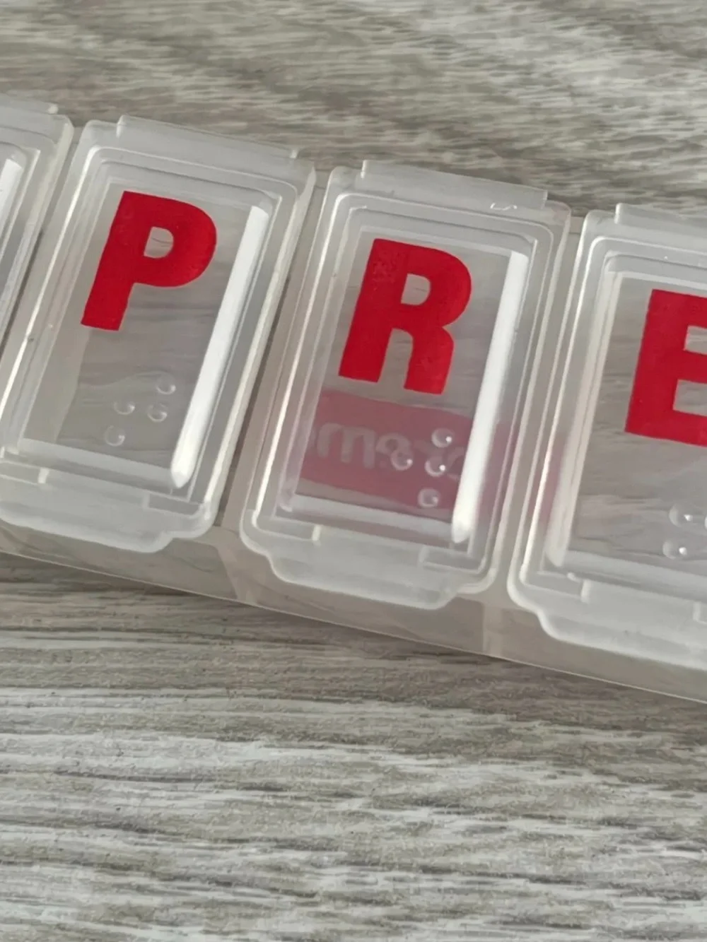 Supreme Clear Pill Organizer with Red Lettering